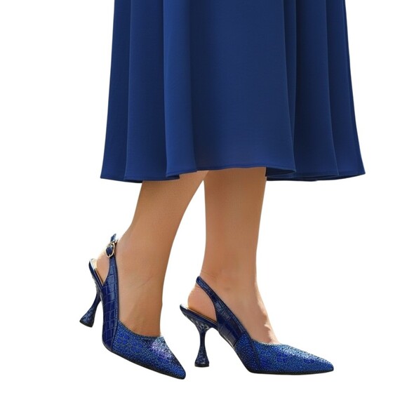 Unknown Shoes - Blue Rhinestone Pointed Toe Slingback Pump High Heel Size 7.5 US (38)